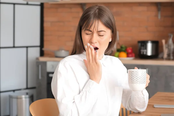 Tired Woman Working Home Concept Sleep Deprivation — Stock Photo, Image