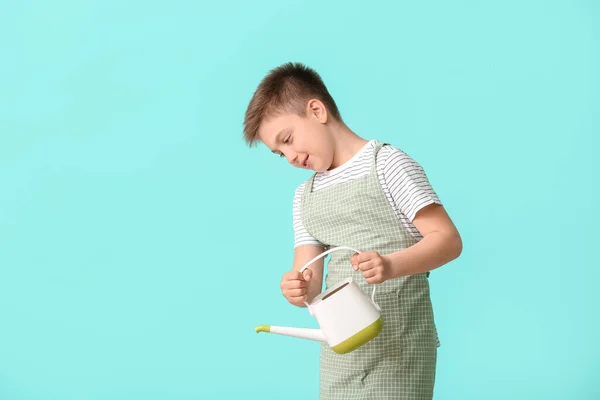 Cute Little Gardener Color Background — Stock Photo, Image