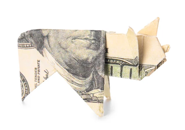 Origami Postać Wykonana Banknotu Dolarowego Białym Tle — Zdjęcie stockowe