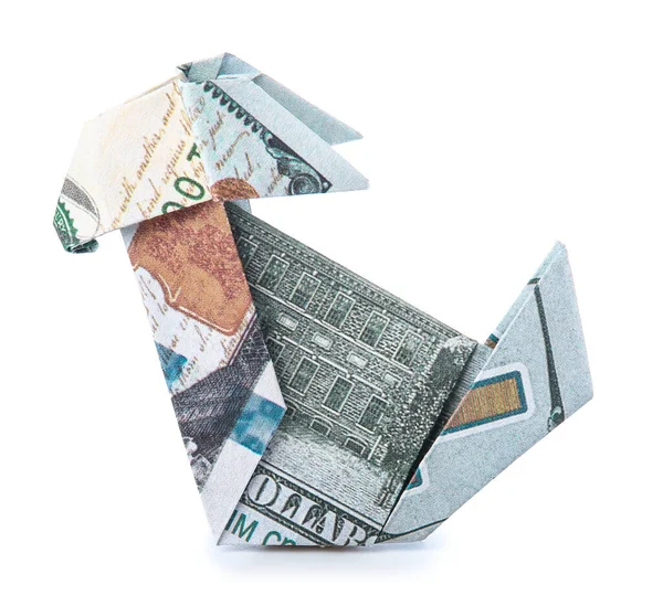 Кролик Оригами Долларовой Купюры Белом Фоне — стоковое фото