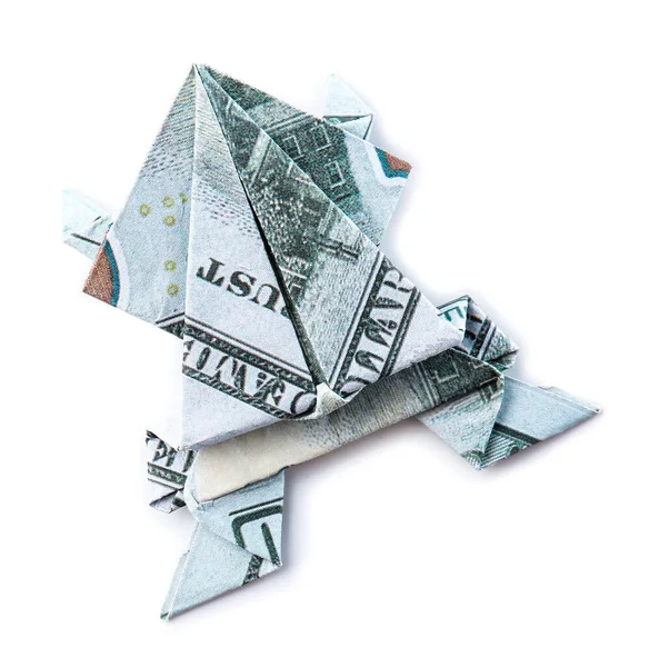 Лягушка Оригами Долларовой Купюры Белом Фоне — стоковое фото