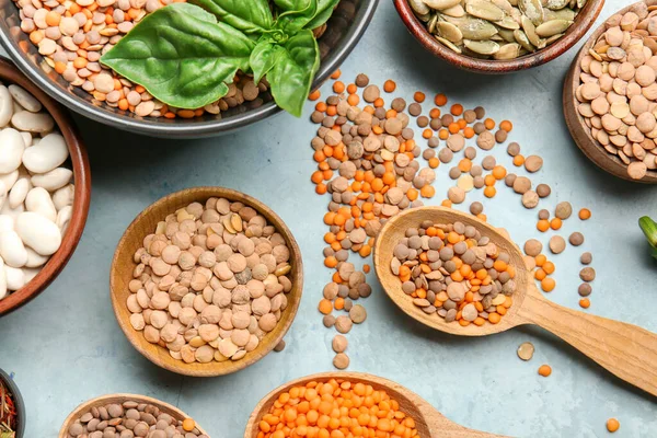 Different Raw Legumes Color Background — Stock Photo, Image