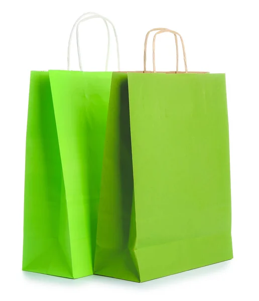 Bolsas Compras Papel Sobre Fondo Blanco — Foto de Stock