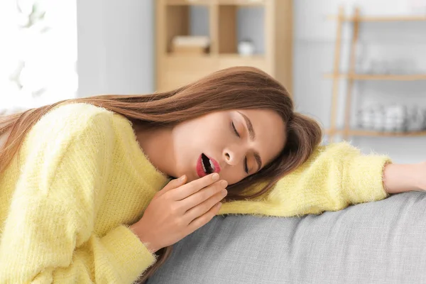 Young Woman Suffering Sleep Deprivation Home — Stock Photo, Image