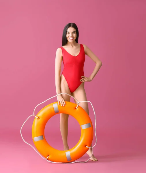 Beach Rescuer Lifebuoy Color Background — Stock Photo, Image