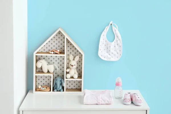 Toys Clothes Baby Bottle Chest Drawers Room — Stock Photo, Image