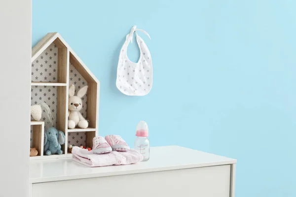 Toys Clothes Baby Bottle Chest Drawers Room — Stock Photo, Image