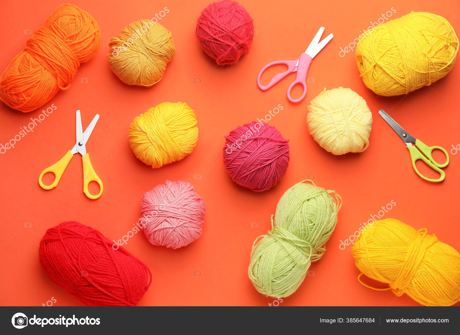 Scissors Knitting Yarn Color Background Stock Photo by ©serezniy 385647684