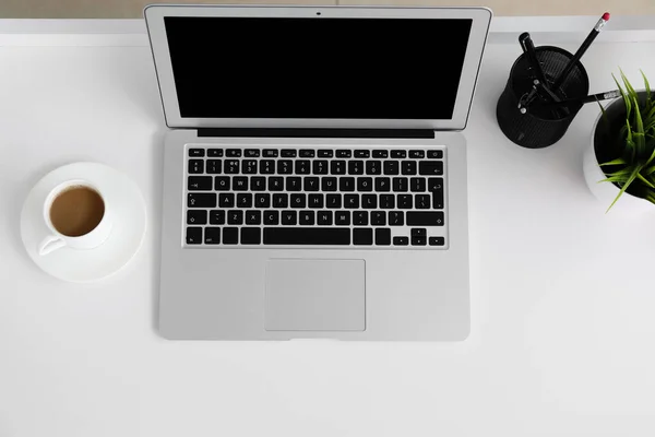 Modern Laptop Workplace Top View — Stock Photo, Image