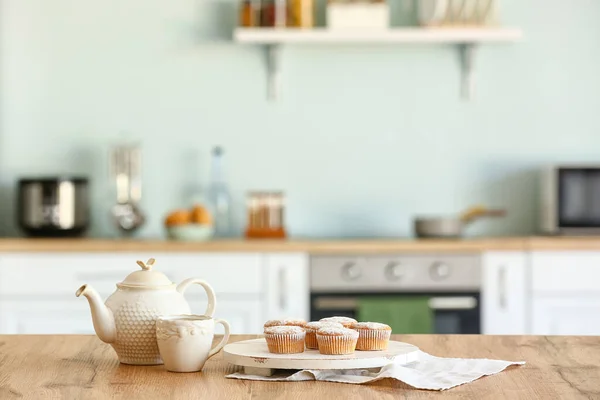 Tasty Muffins Tea Kitchen Table — Stock Photo, Image