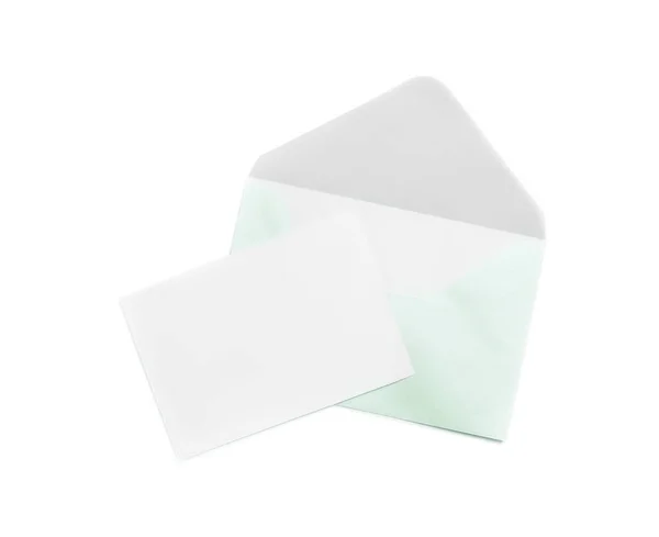 Üres Kártya Borítékkal Fehér Alapon — Stock Fotó