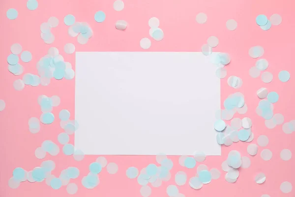 Blank Card Confetti Color Background — Stock Photo, Image
