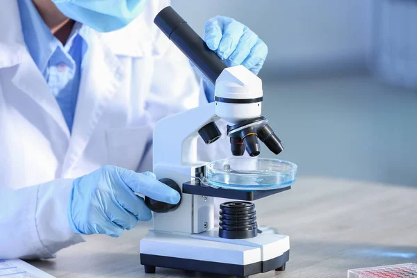 Scientist Working Microscope Laboratory — Stock Photo, Image