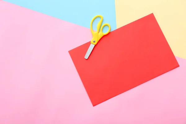 Paper Sheet Scissors Color Background — Stock Photo, Image
