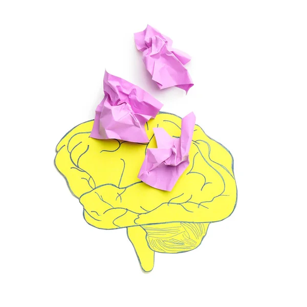 Mózg Pogniecione Kawałki Papieru Białym Tle Pojęcie Demencji — Zdjęcie stockowe