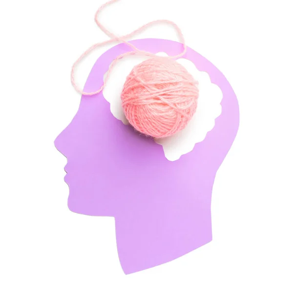 白い背景に紙の人間の頭と糸 神経学の概念 — ストック写真