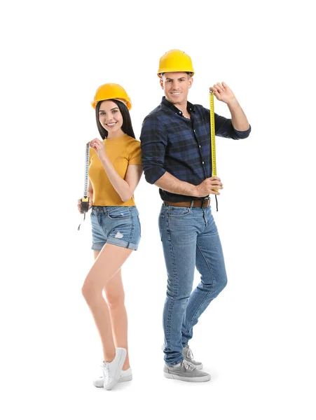 Couple Measuring Tapes White Background — Stock Photo, Image