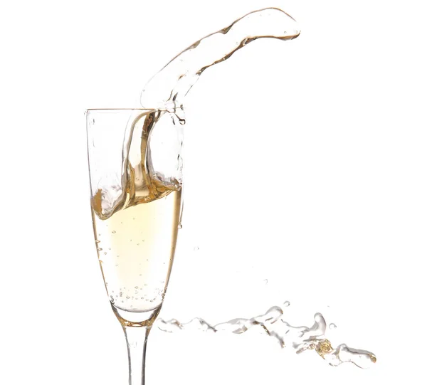 Glas Champagne Met Splash Witte Achtergrond — Stockfoto