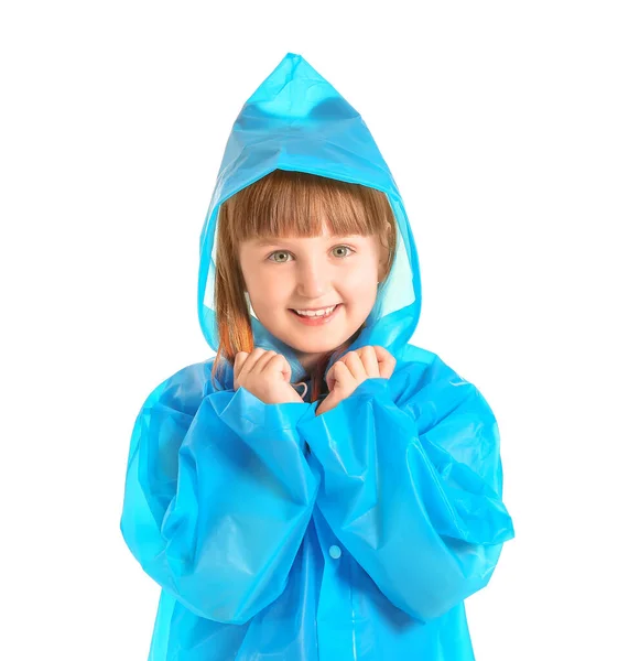 Cute Little Girl Raincoat White Background — Stock Photo, Image