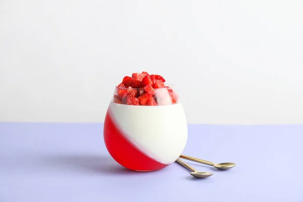Tasty Strawberry Dessert Glass Table — Stock Photo, Image