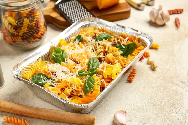 Tasty Baked Pasta Dish Light Background — Stock Photo, Image