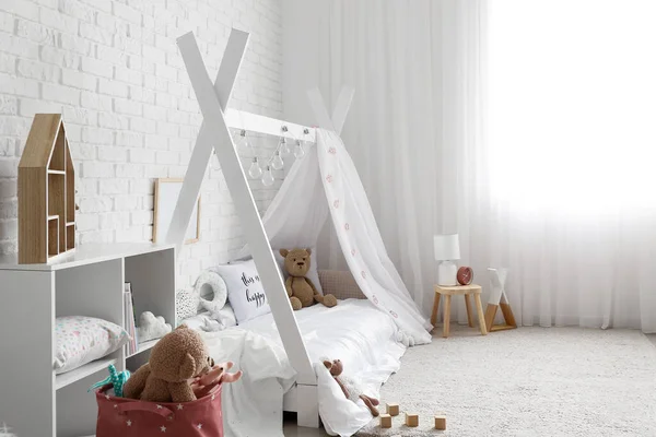 Interior Modern Children Room Comfortable Bed — Stock Photo, Image