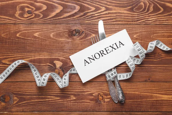 Measuring Tape Cutlery Word Anorexia Table — Stock Photo, Image