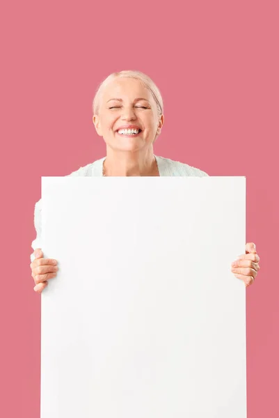 Mature Woman Blank Poster Color Background — Stock Photo, Image