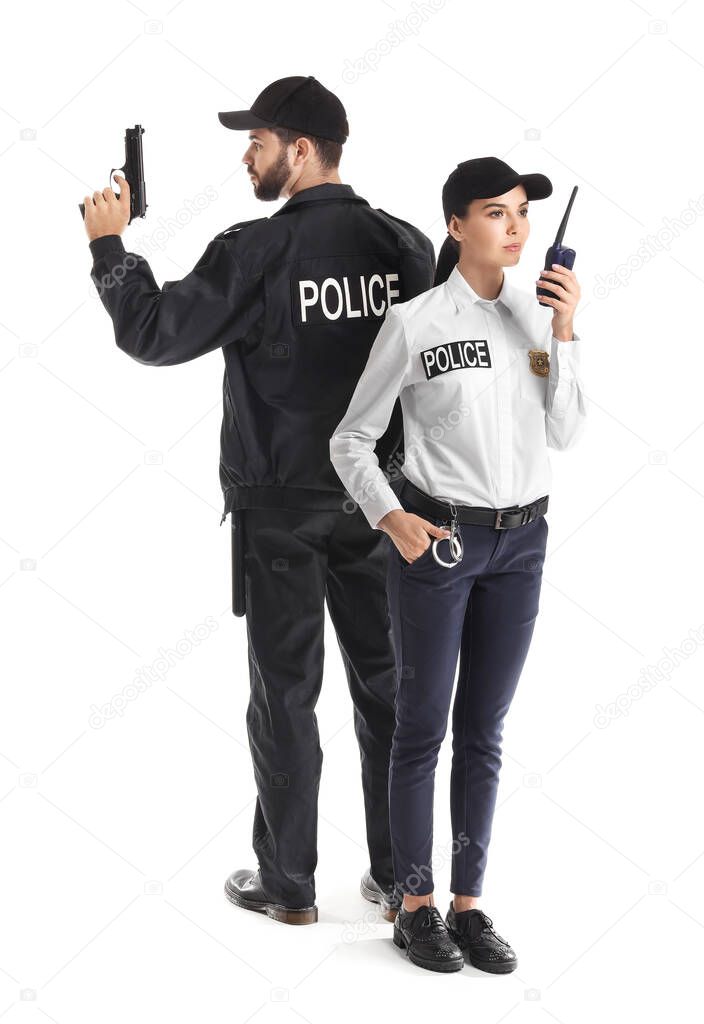 Police officers on white background