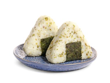 Beyaz arka planda geleneksel Japon onigiri tabağı