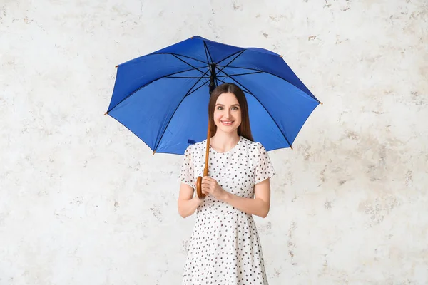 Beautiful Woman Umbrella Light Background — Stock Photo, Image