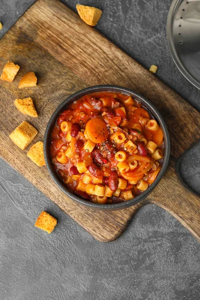 Bowl Tasty Pasta Beans Dark Background — Stock Photo, Image