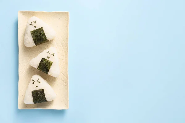 Plate Traditional Japanese Onigiri Color Background — Stock Photo, Image