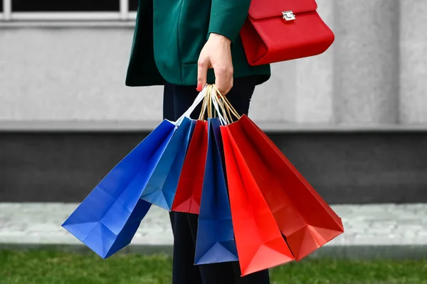 Beautiful Young Woman Shopping Bags Outdoors Royalty Free Stock Images