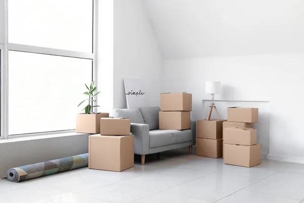 Packed Belongings New Flat Moving Day — Stock Photo, Image