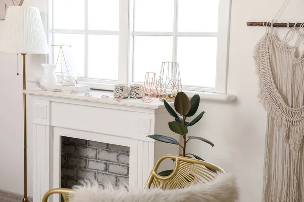 Stylish Fireplace Interior Living Room — Stock Photo, Image