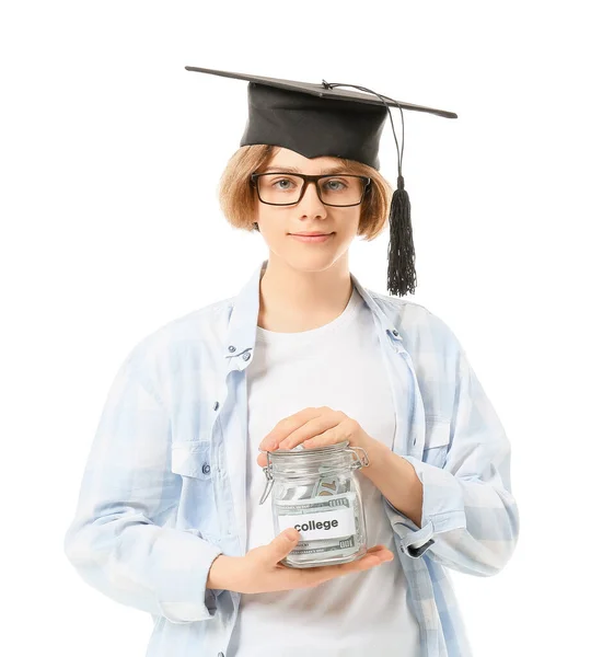 Teenage Boy Savings Education White Background — Stock Photo, Image