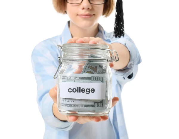 Teenage Boy Savings Education White Background — Stock Photo, Image