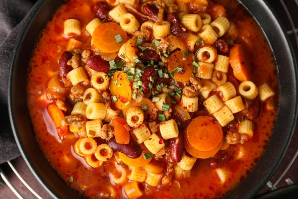 Bowl Tasty Pasta Beans Closeup — Stock Photo, Image