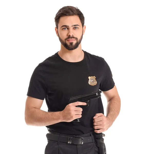 Handsome Policeman White Background — Stock Photo, Image