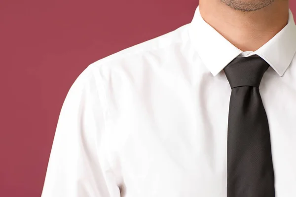 Young Businessman Stylish Shirt Color Background Closeup — Stock Photo, Image