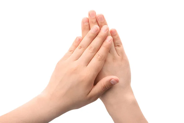 Manikürlü Erkek Elleri Beyaz Arka Planda — Stok fotoğraf