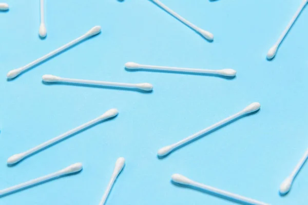 Cotton Cosmetic Swabs Color Background — Stock Photo, Image