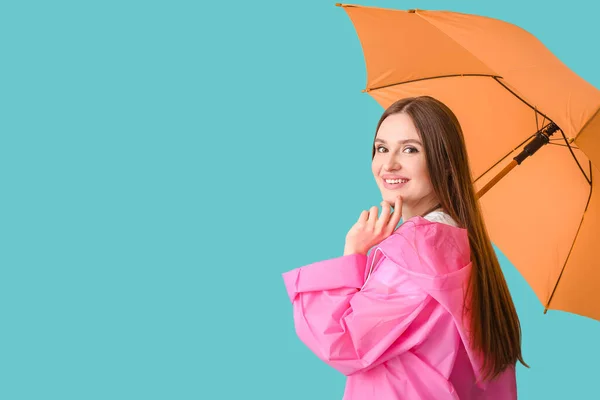 Hermosa Mujer Con Paraguas Fondo Color — Foto de Stock