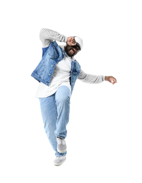 Male African American Hip Hop Dancer White Background — Stock Photo, Image