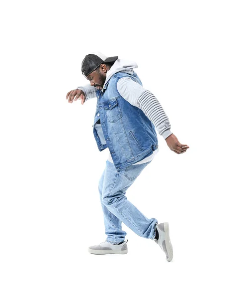 Man Afro Amerikansk Hip Hop Dansare Vit Bakgrund — Stockfoto