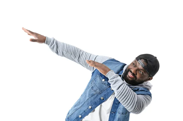 Man Afro Amerikansk Hip Hop Dansare Vit Bakgrund — Stockfoto