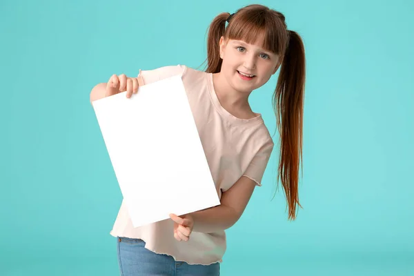 Little Girl Blank Card Color Background — Stock Photo, Image