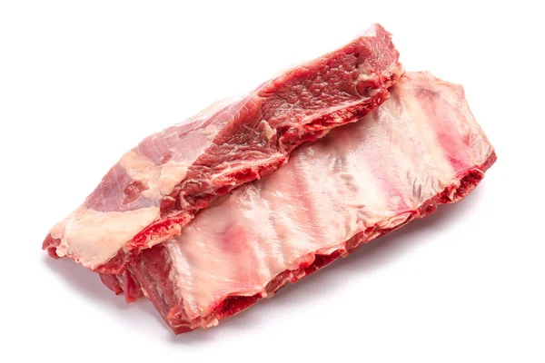 Costillas Cortas Ternera Cruda Sobre Fondo Blanco — Foto de Stock