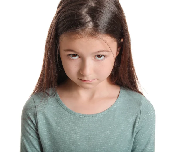 Apologizing Little Girl White Background — Stock Photo, Image